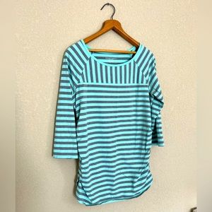 3/4 Sleeve Striped Maternity Shirt, Gray/Mint.
